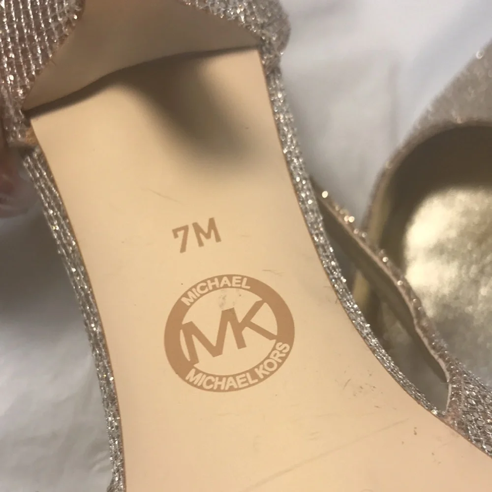 Michael Kors Elegant Sparkly Metallic Gold Women's Adjustable Kitten Heel Pumps
